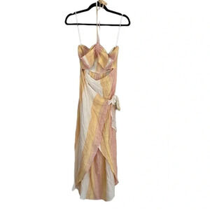 L Space Solana Cover-Up Women's Halter Wrap Dress Cream, Yellow, Pink Sz XL NWT